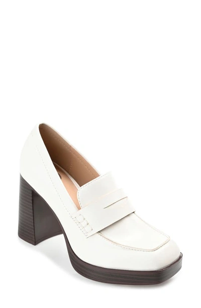 Journee Collection Ezzey Platform Penny Loafer Pump In White