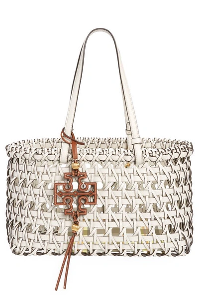 Tory Burch Miller Garden Basketweave Tote In New Ivory
