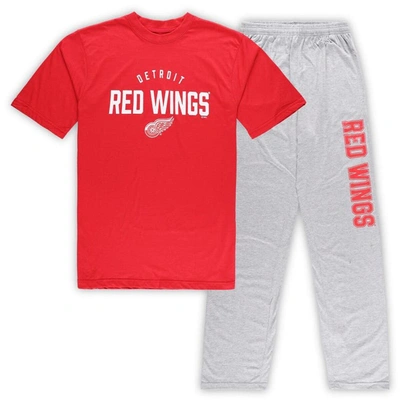 Profile Men's Detroit Red Wings Red, Heather Gray Big And Tall T-shirt And Pants Lounge Set In Red,heather Gray