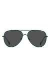 Polaroid 60mm Polarized Aviator Sunglasses In Green/ Grey Polarized