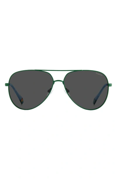 Polaroid 60mm Polarized Aviator Sunglasses In Green/ Grey Polarized