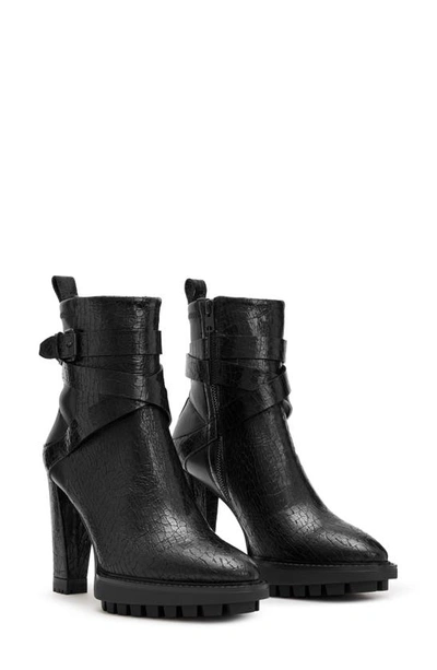 Allsaints Havana Croc Embossed Boot In Black