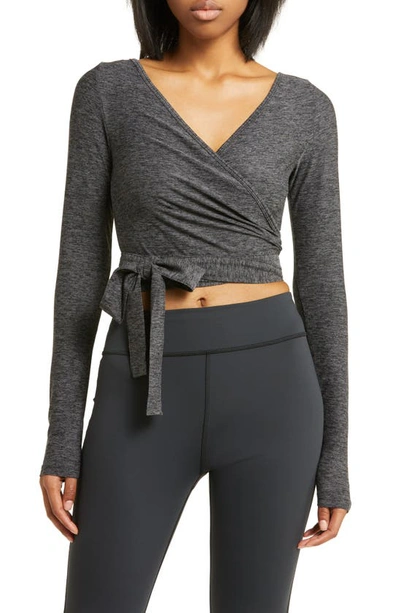 Outdoor Voices Cloudknit Long Sleeve Wrap Top In Charcoal