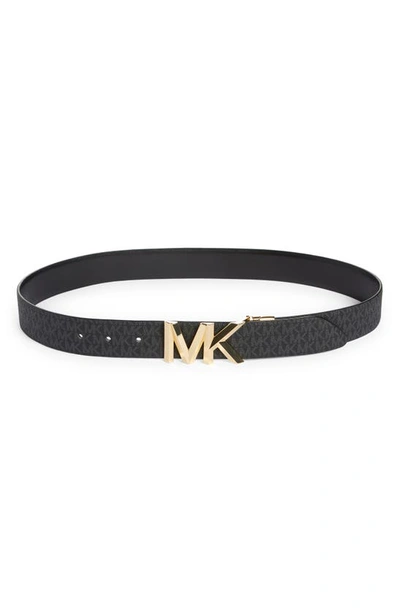 Michael Kors Monogram Reversible Leather Belt In Black
