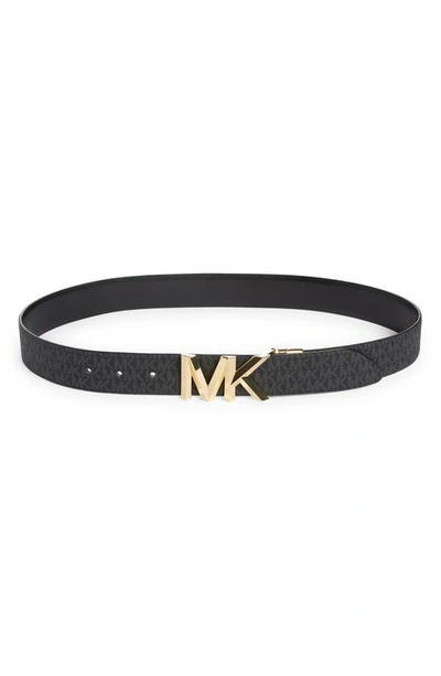 Michael Kors Monogram Reversible Leather Belt In Black Logo Black