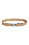 Michael Kors Monogram Reversible Leather Belt In Camel Logo Camel