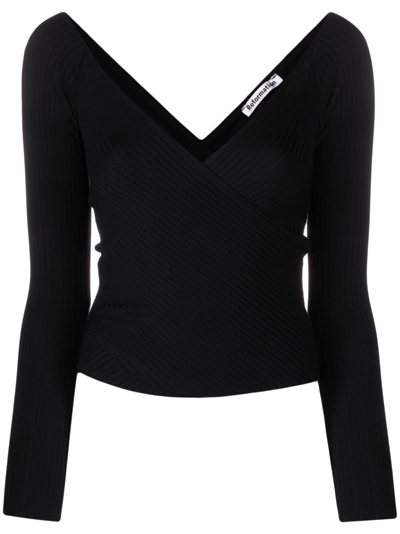 Reformation Minnie Surplice Organic Cotton Top In Black