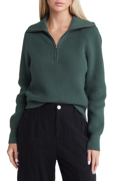 Open Edit Half Zip Cotton Blend Rib Sweater In Green Cilantro