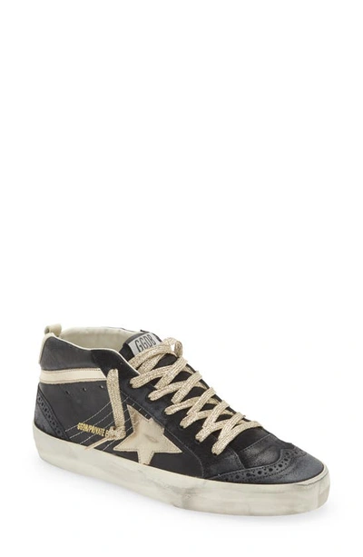 Golden Goose Mid Star Glitter Sneaker In Black/ Platinum/ Ivory