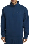 Nike Solo Swoosh Oversize Quarter Zip Sweatshirt In Valerian Blue/ White