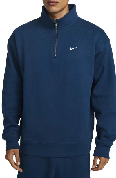 Nike Solo Swoosh Oversize Quarter Zip Sweatshirt In Valerian Blue/ White