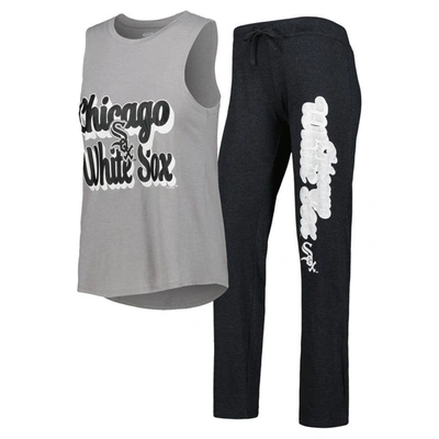 Concepts Sport Heather Black/heather Gray Chicago White Sox Wordmark Meter Muscle Tank Top & Pants S In Heather Black,heather Gray