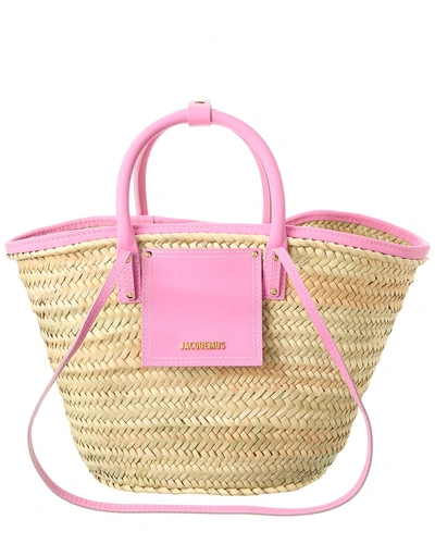 Jacquemus Le Panier Soli Leather-trimmed Straw Tote In Pink | ModeSens