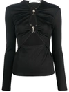 Christopher Esber Orbit Ruched Cutout Long-sleeve Ribbed Top In Black