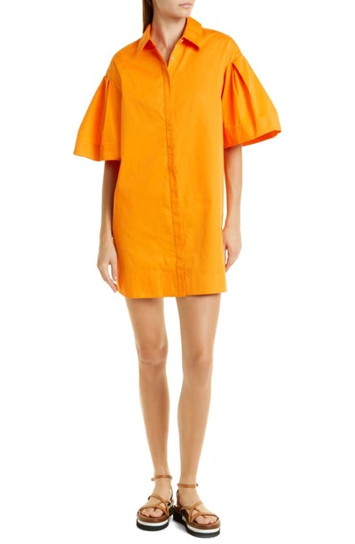 Jason Wu Pleated-sleeve Mini Shirtdress In Orange