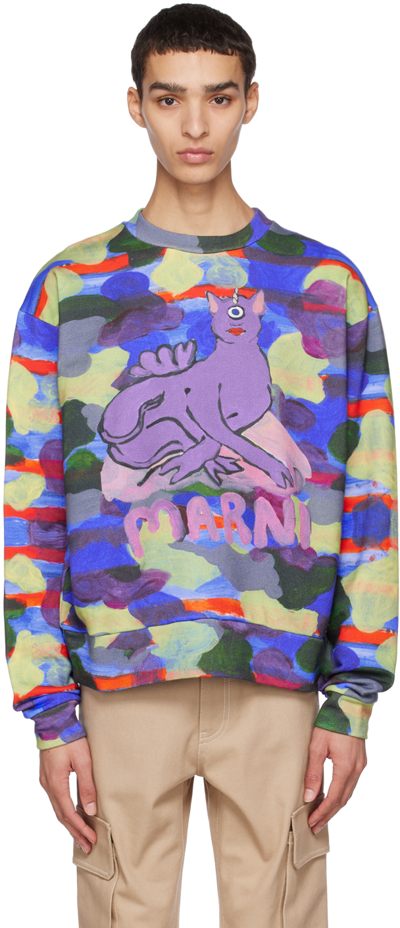 Marni Paint-print Crew-neck Sweatshirt In Purple