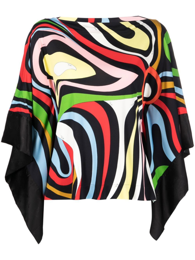 Pucci Printed Poncho Blouse In Nero Rosso