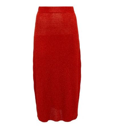 Joseph Metallic Knit Midi Skirt In Red