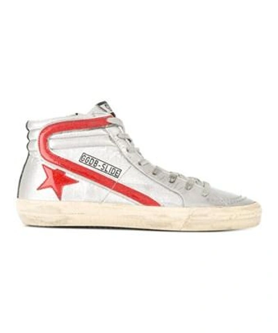 Golden Goose Slide Leather High-top Sneakers In Silver