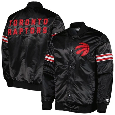 Starter Men's  Black Toronto Raptors Pick And Roll Satin Full-snap Varsity Jacket