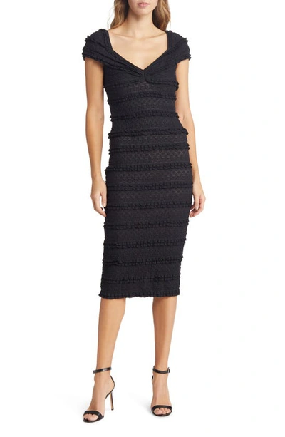 Sho By Tadashi Shoji Ruffle Cap Sleeve Body-con Midi Dress In Black