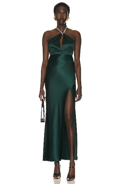 Nicholas Ambra Halter Neck Gown With Necklace In Green