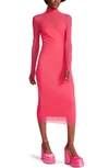 Steve Madden Vivienne Long Sleeve Mesh Midi Dress In Pink