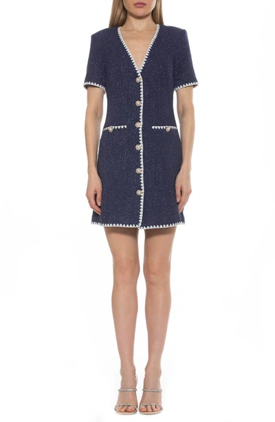 Alexia Admor Yaiya Button Front Tweed Sheath Dress In Navy