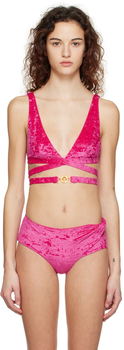 Versace Medusa Plaque Triangle Bikini Top In Pink