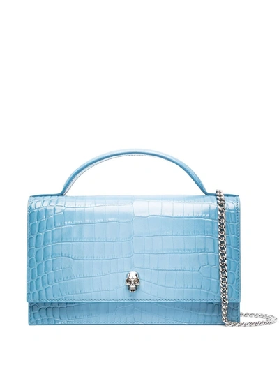 Alexander Mcqueen Medium Skull Tote Bag In Light Blue