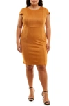 Nina Leonard Jewel Neck Cap Sleeve Dress In Butterscotch