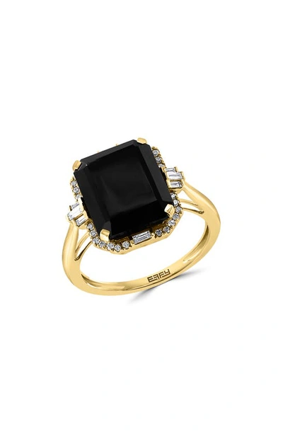 Effy 14k Yellow Gold Diamond Onyx Ring In Black