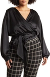 Renee C Solid V-neck Open Back Blouse In Black