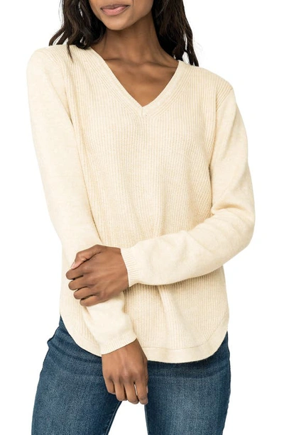 Gibsonlook V-neck Long Sleeve Rib Sweater In London Fog