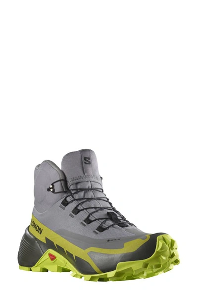 Salomon Cross Hike 2 Mid Gtx Shoe In Quiet Shade/ Lime/golden Lime