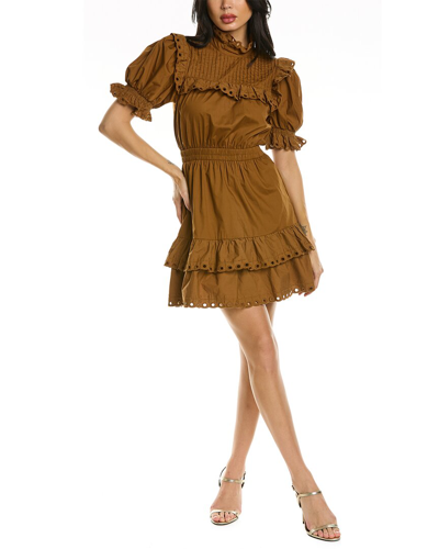 Stellah Eyelet Trim Mini Dress In Brown