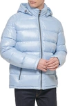 Guess Hooded Solid Puffer Jacket In Powder Blue