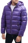 Guess Hooded Solid Puffer Jacket In Purple