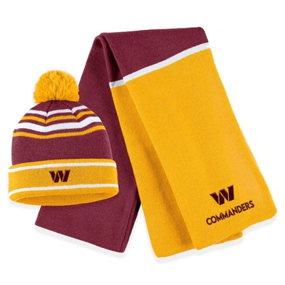 Wear By Erin Andrews Burgundy Washington Commanders Colorblock Cuffed Knit Hat With Pom And Scarf Se