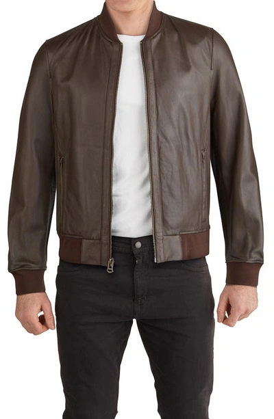 Cole Haan Bonded Leather Bomber Jacket In Java
