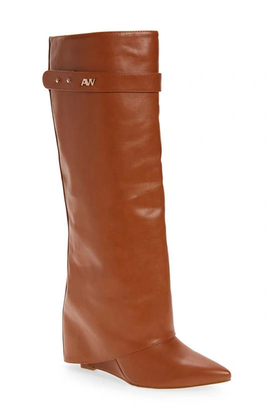 Azalea Wang Melina Pointed Toe Boot In Tan