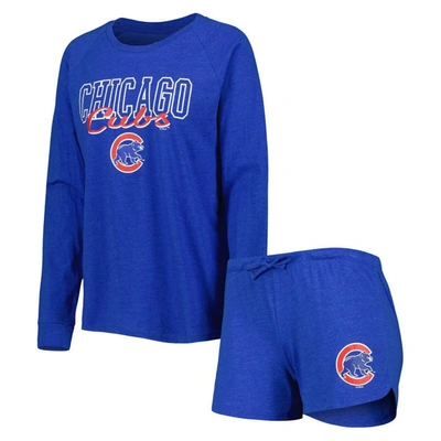 Concepts Sport Women's  Heather Royal Chicago Cubs Meter Knit Raglan Long Sleeve T-shirt And Shorts S
