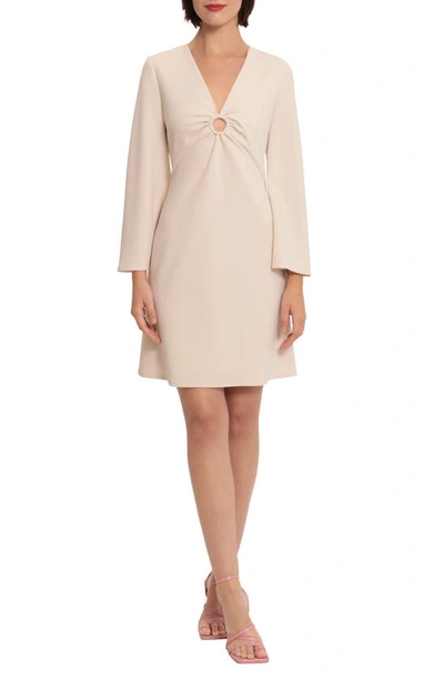 Donna Morgan O-ring Flare Long Sleeve Minidress In Horn