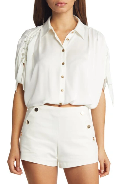Ramy Brook Jacinta Crop Short Sleeve Button-up Shirt In Ivory