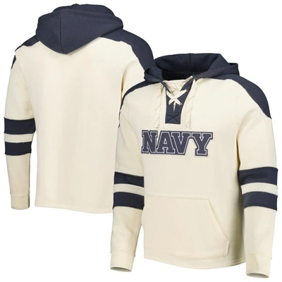 Colosseum Cream Navy Midshipmen Lace-up 4.0 Vintage Pullover Hoodie