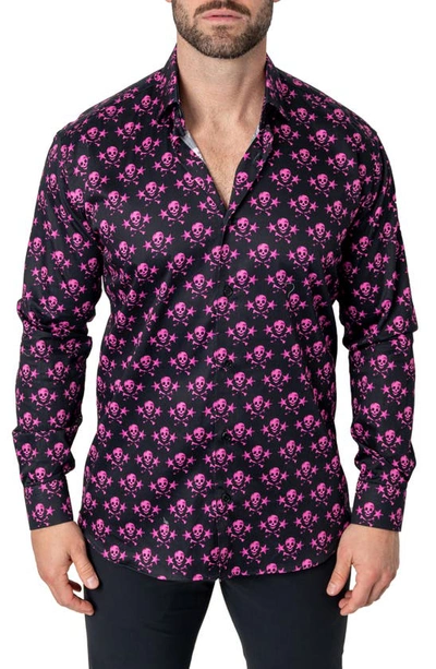 Maceoo Fibonacci Regular Fit Skullpink Black Button-up Shirt