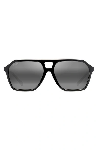 Maui Jim Wedges Polarized Aviator Sunglasses, 57mm In Black/gray Polarized Gradient