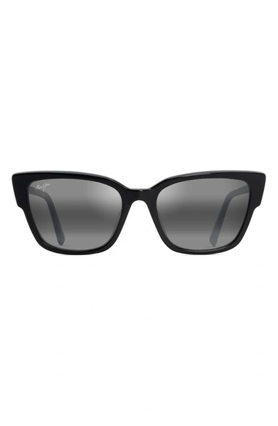 Maui Jim Kou 55mm Polarized Cat Eye Sunglasses In Black Gloss