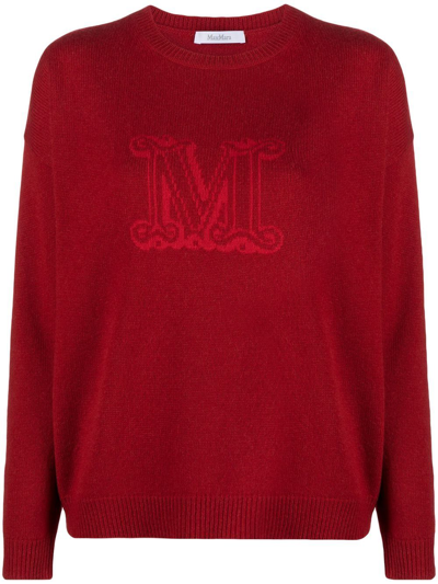Max Mara Logo Intarsia Knit Jumper In Burgundy