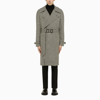 Tagliatore Houndstooth Motif Wool Coat In Black